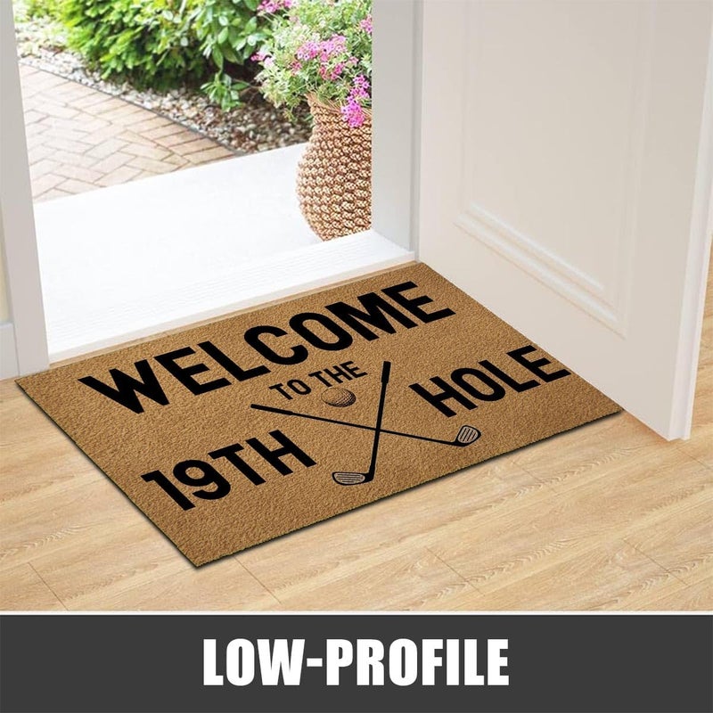 MELODADDY حصيرة ترحيب مضحكة مع ظهر مطاطي 18" (عرض) × 30" (طول) مرحبًا بكم في حفرة الجولف رقم 19 حصيرة مدخل مزخرفة لمداخل الأبواب الأمامية حصيرة مطاطية غير قابلة للانزلاق ديكور موضوع الجولف - Image 4